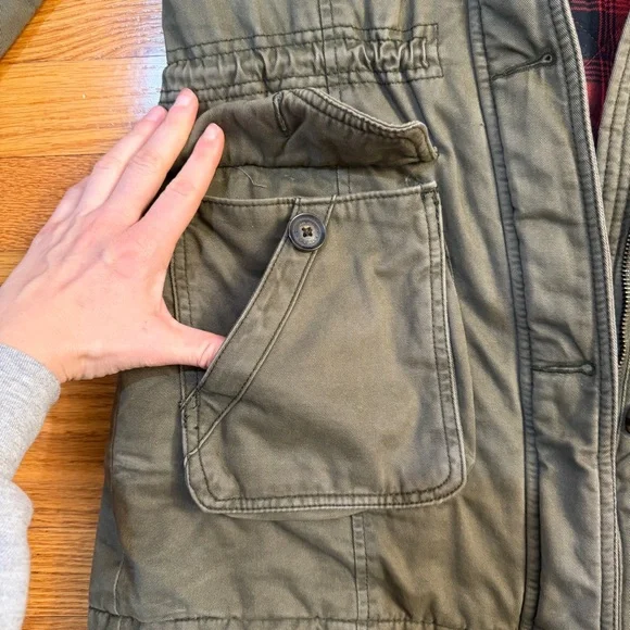 Hollister Y2K Utility Style Hooded Jacket with Red Buffalo Plaid Lining - Size M - Picture 2 of 9